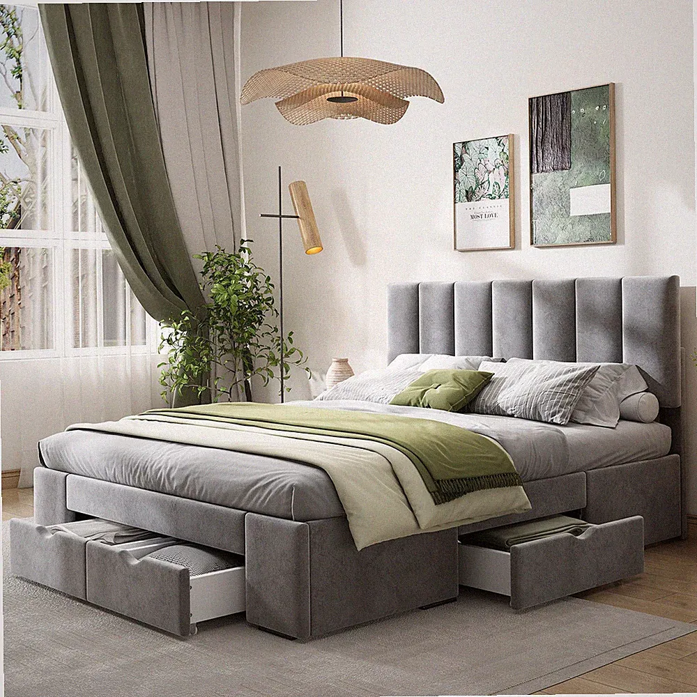Polsterbett 140x200cm Schubladen Doppelbett Jugendbett mit Bettkasten Lattenrost