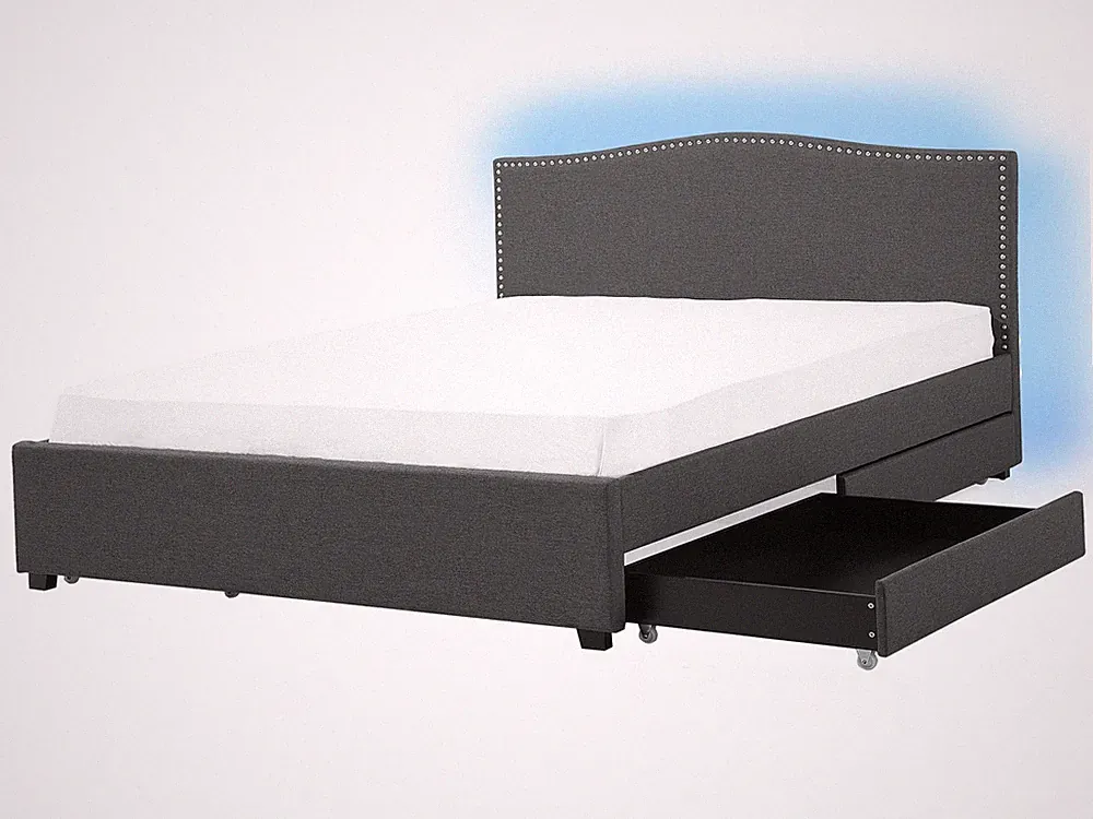 Polsterbett 160 x 200 cm mit Bettkasten mit bunt LED-Beleuchtung grau Montpellie