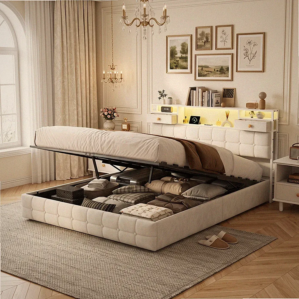 Polsterbett 160x200 Bettgestell mit Beleuchtung Kopfteil Ladestation Doppelbett