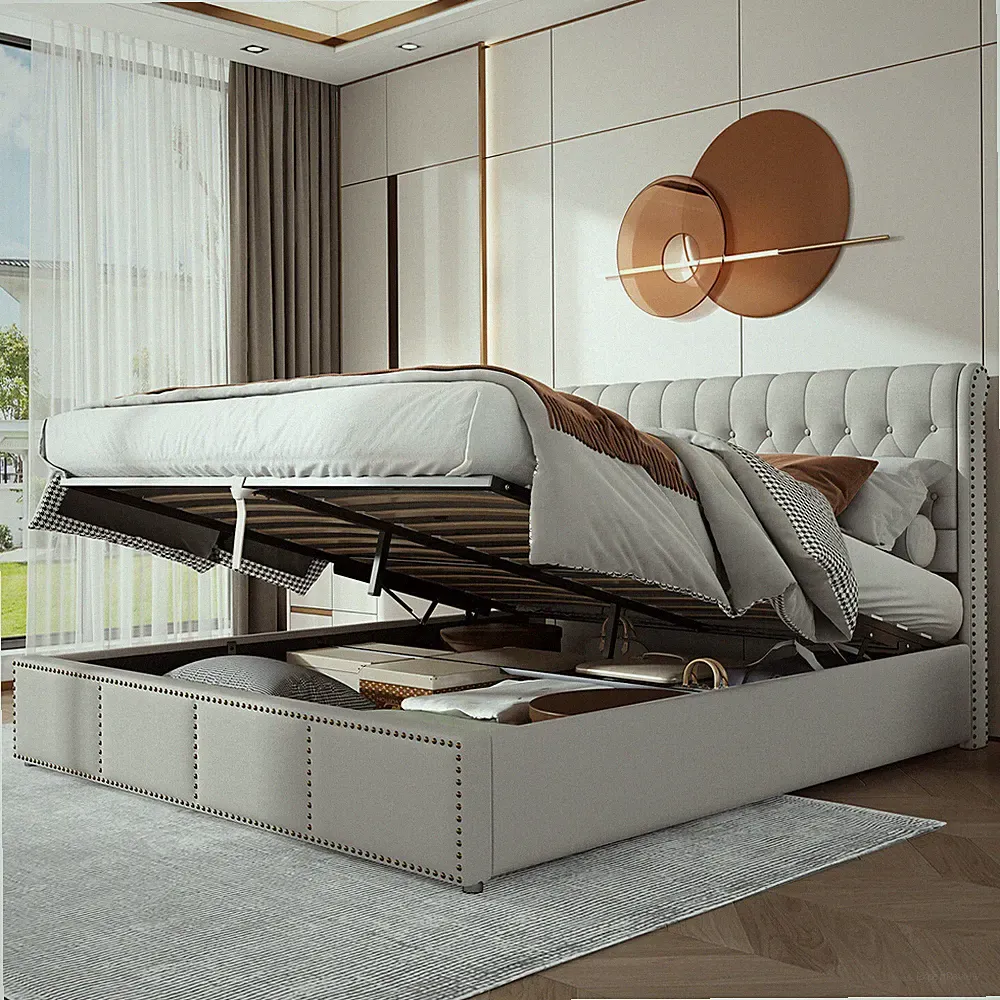 Polsterbett 160x200 cm Doppelbett Bettgestell mit Bettkasten und Lattenrost Grau