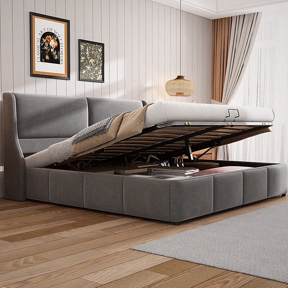 Polsterbett 160x200 cm Doppelbett Funktionsbett mit Lattenrost Staumraumbett