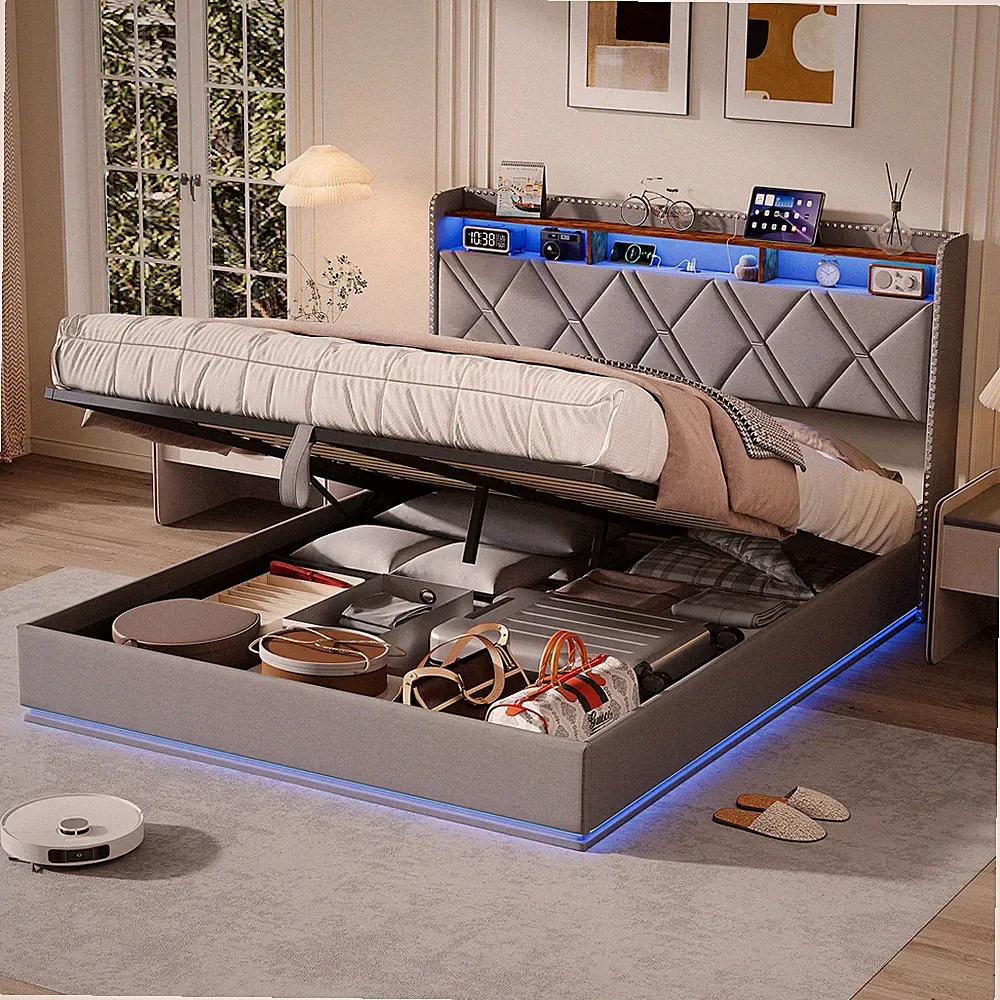 Polsterbett 160x200 cm Doppelbett Jugendbett mit Stauraum LED&USB Lattenrost