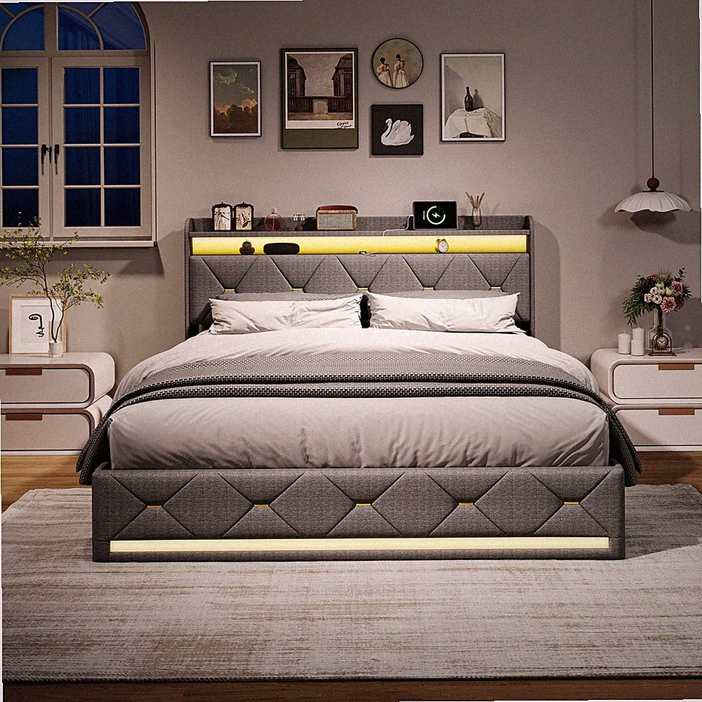 Polsterbett 160x200 cm LED Boxspringbett mit Lattenrost Stauraum USB Doppelbett