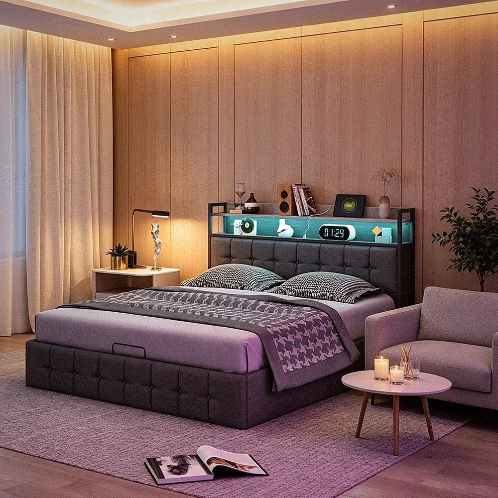 Polsterbett 160x200 cm LED USB Boxspringbett Bettgestell Mit Lattenrost Stauraum