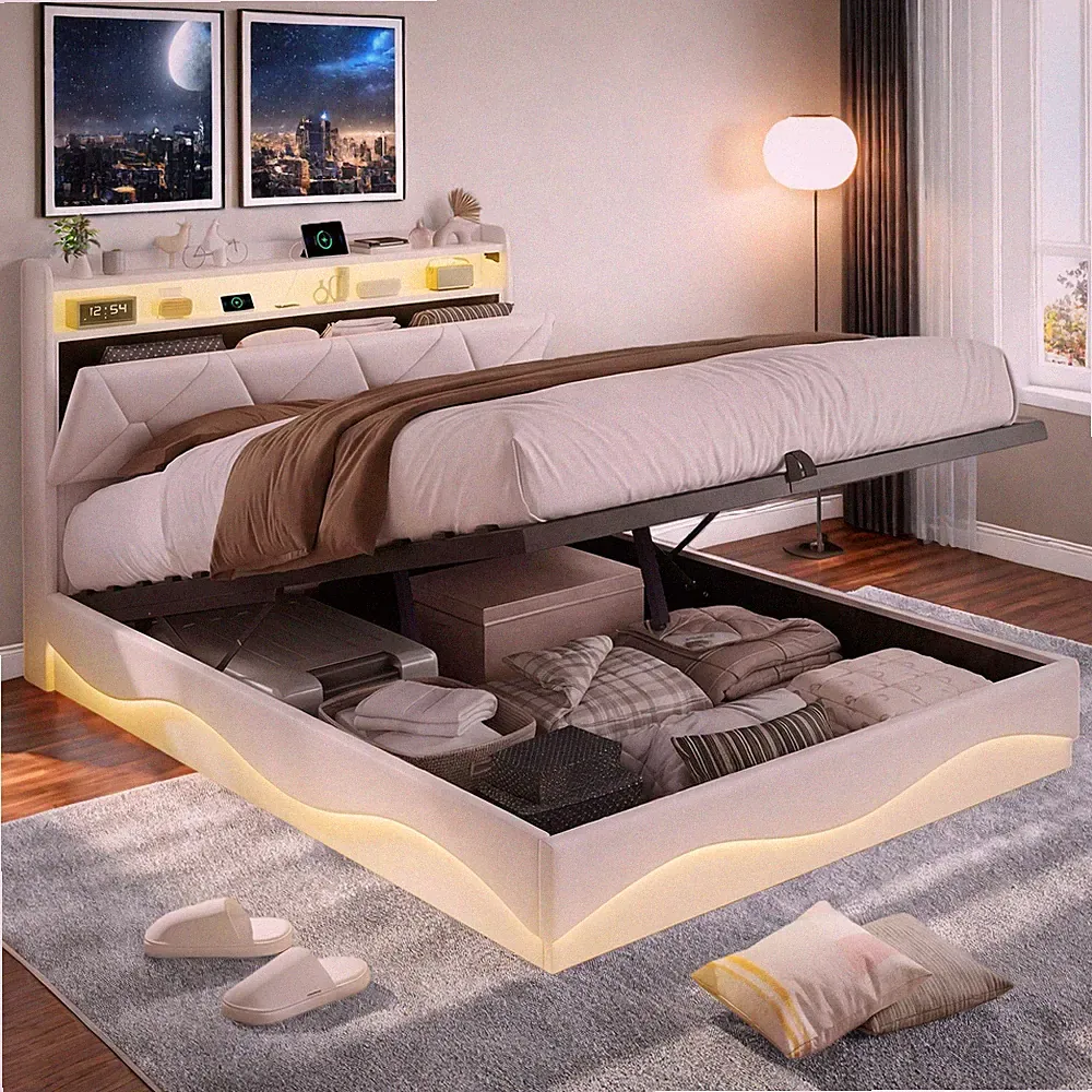 Polsterbett 160x200 cm LED USB Stauraum Boxspringbett Doppelbett mit Lattenrost