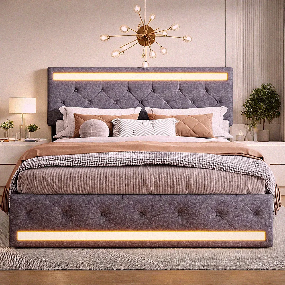 Polsterbett 160x200 cm mit LED und USB,Doppelbett,Boxspringbett mit 4 Schubladen