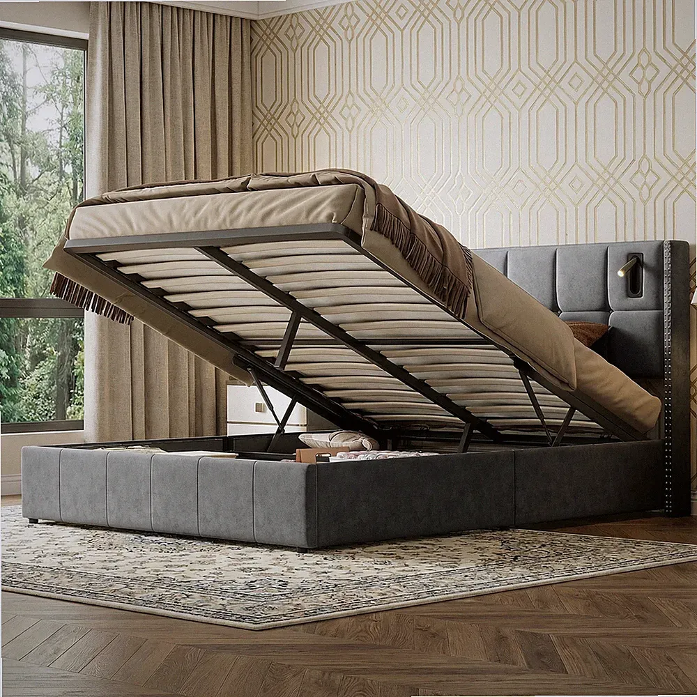 Polsterbett 160x200 Doppelbett Stauraumbett Bettkasten mit Lattenrost LED USB