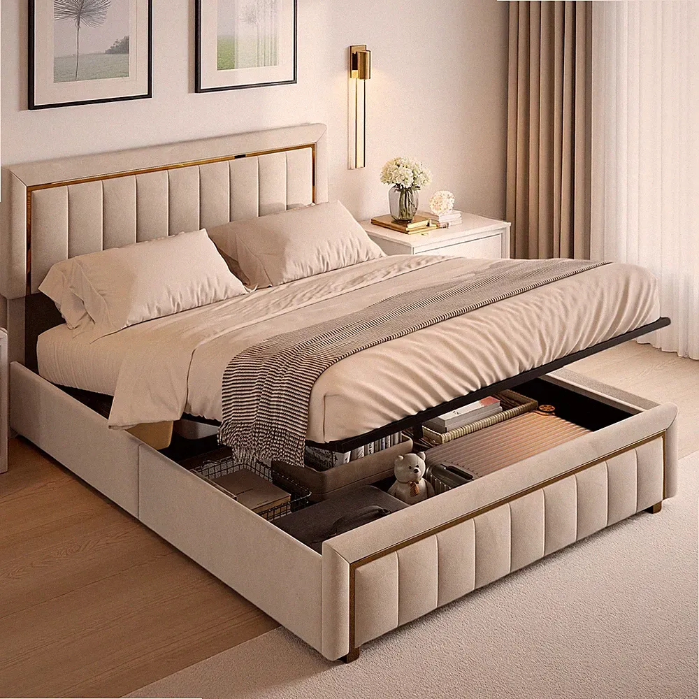 Polsterbett 160x200 Stauraum Bettgestell mit Lattenrost Boxspringbett Doppelbett