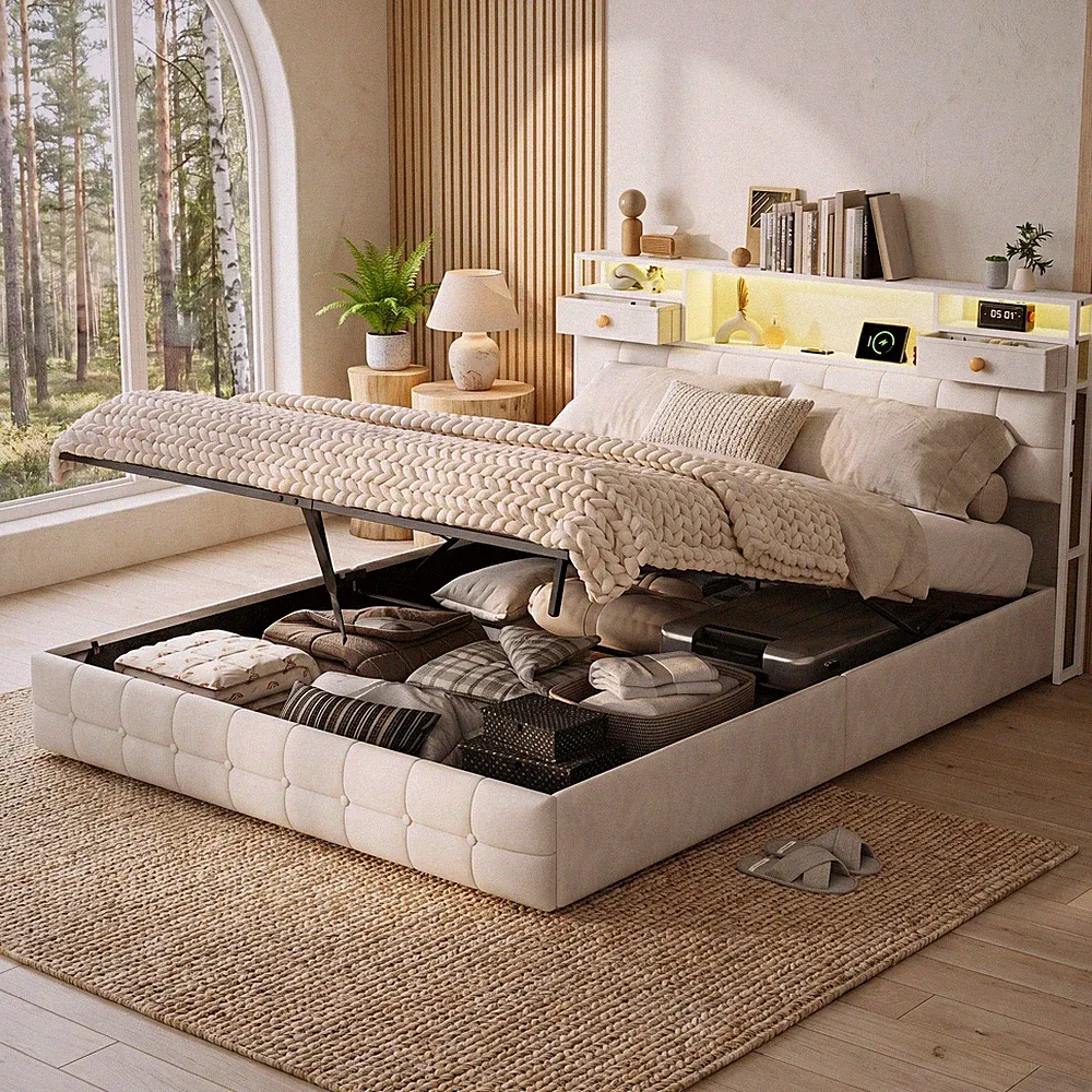 Polsterbett 160x200cm Boxspringbett mit Kopfteil Ladestation Doppelbett LED Bett