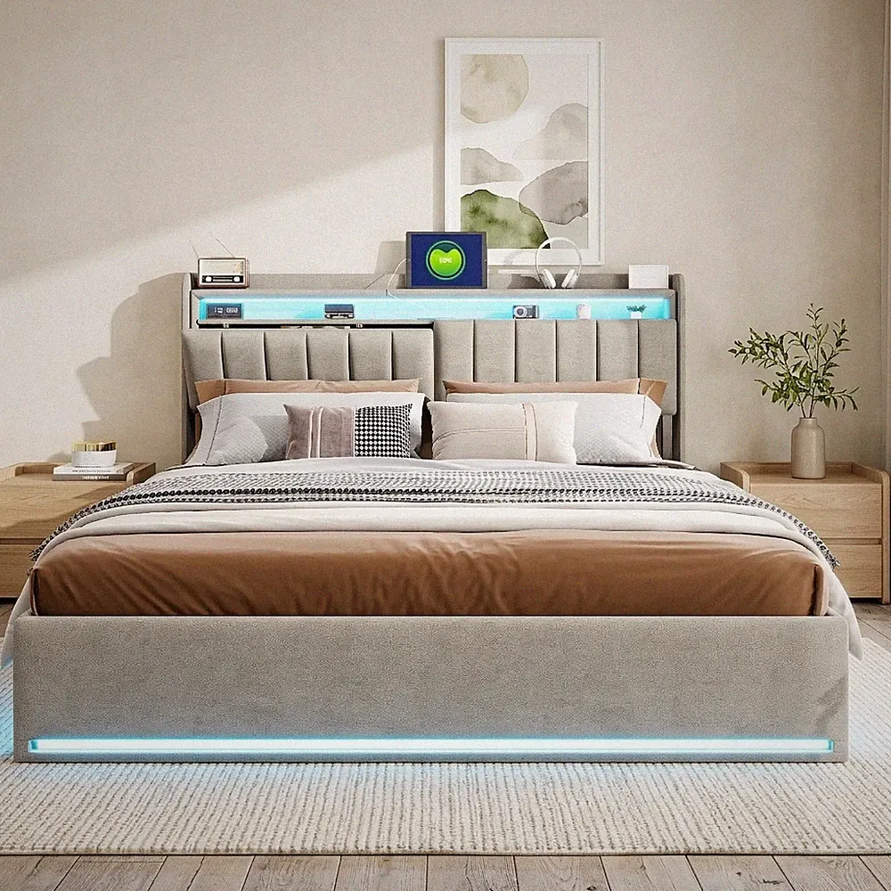 Polsterbett 160x200cm Boxspringbett mit Stauraum Lattenrost LED USB Doppelbett