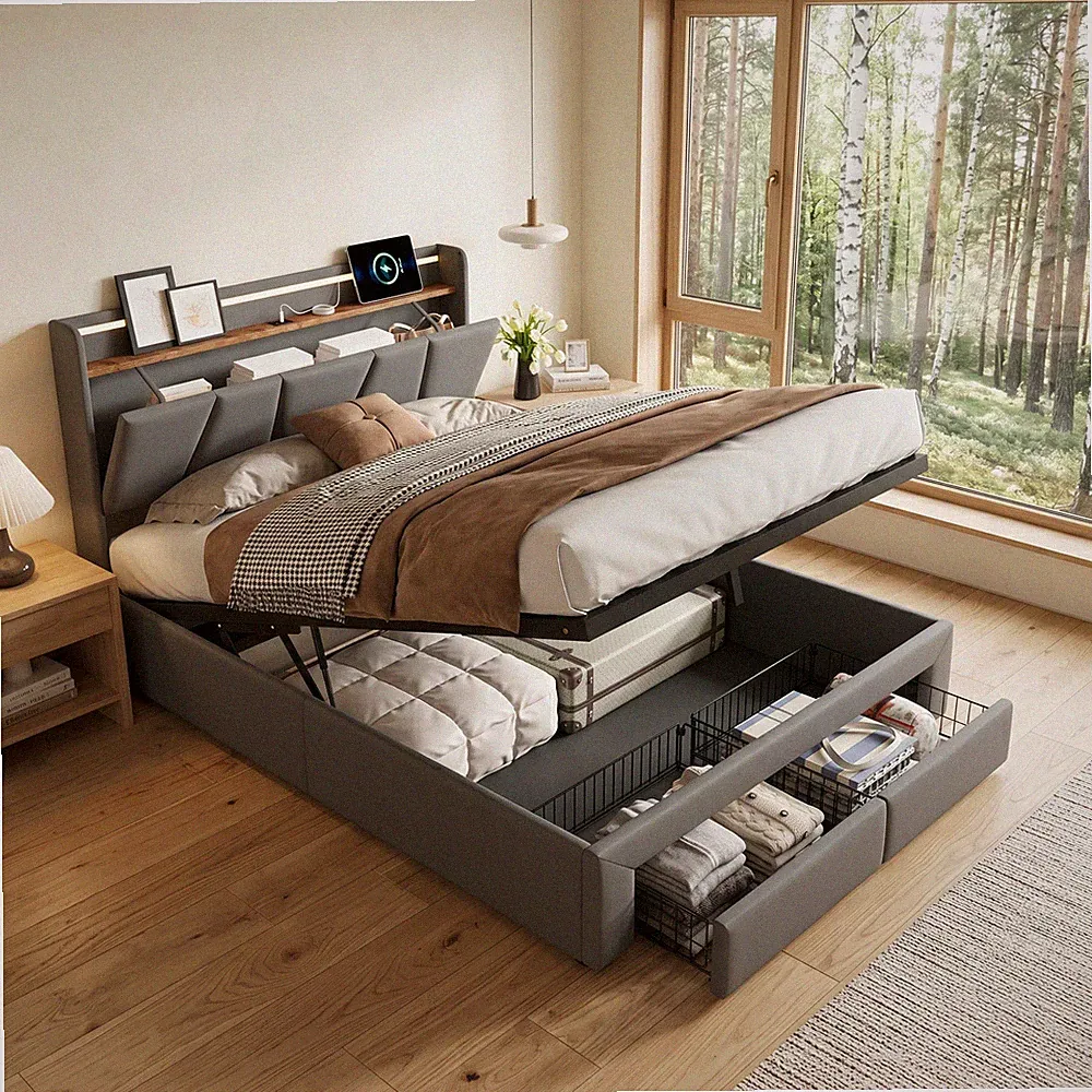 Polsterbett 160x200cm Doppelbett Boxspringbett mit Schublade Stauraum Lattenrost