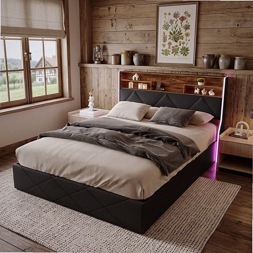 Polsterbett 160x200cm Doppelbett Boxspringbett mit Stauraum Kopfteil Lattenrost