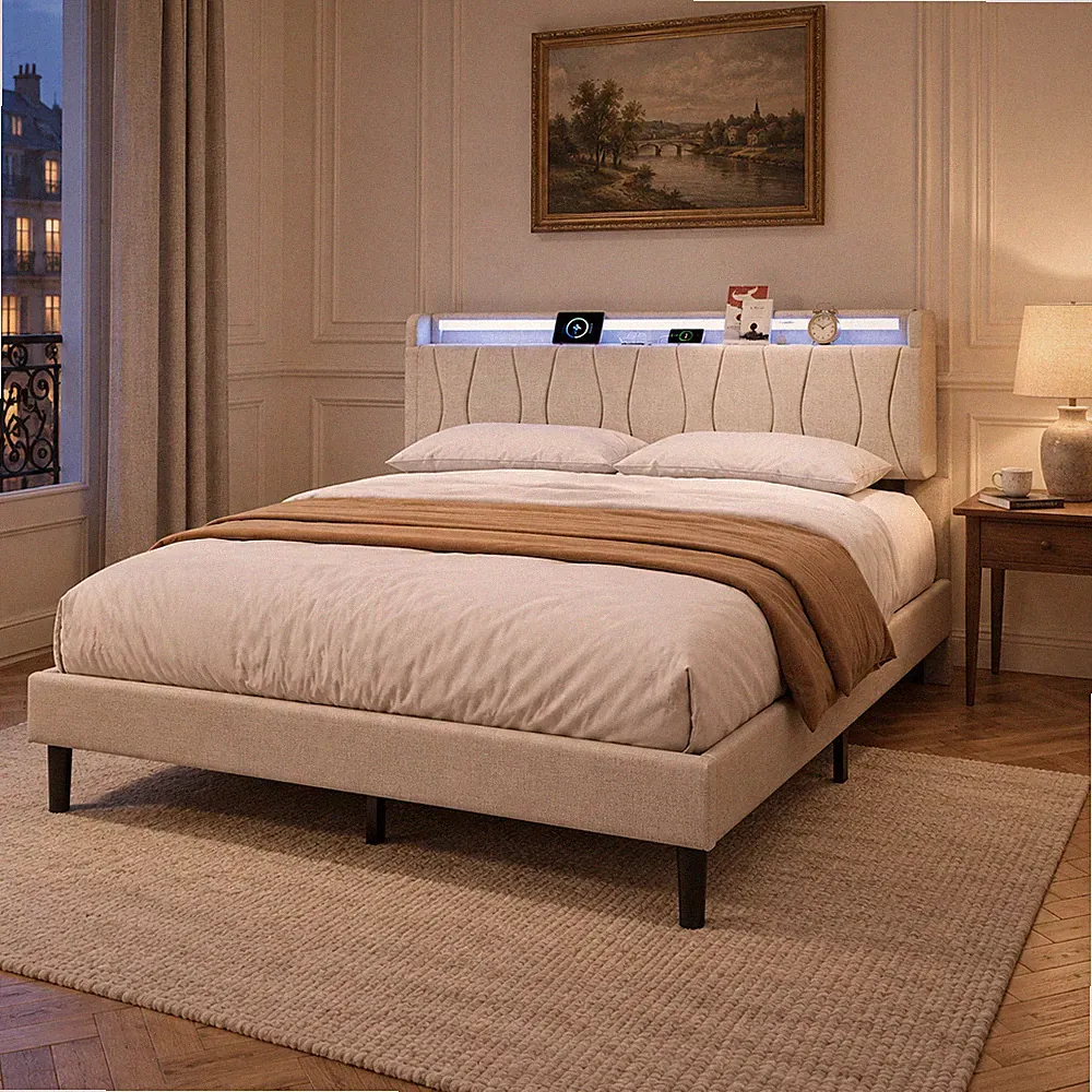 Polsterbett 160x200cm Doppelbett Jugendbett Bettgestell mit Lattenrost LED Bett