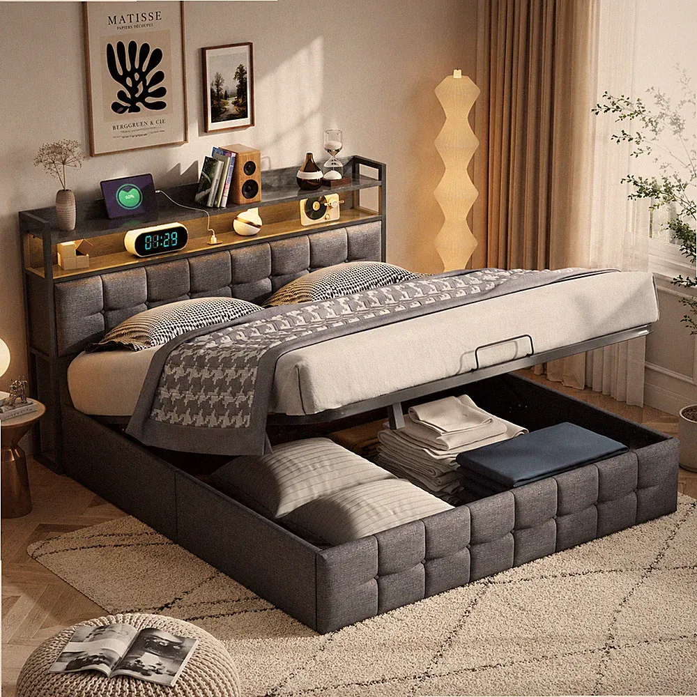 Polsterbett 160x200cm Doppelbett mit Stauraum-Kopfteil Boxspringbett Lattenrost
