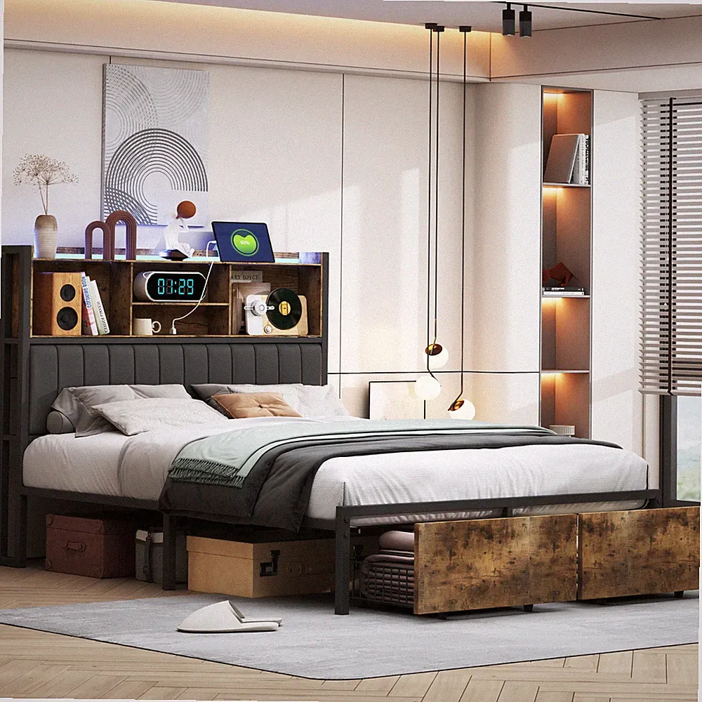 Polsterbett 160x200cm Doppelbett Stauraumbett Bettgestell Lattenrost mit USB LED