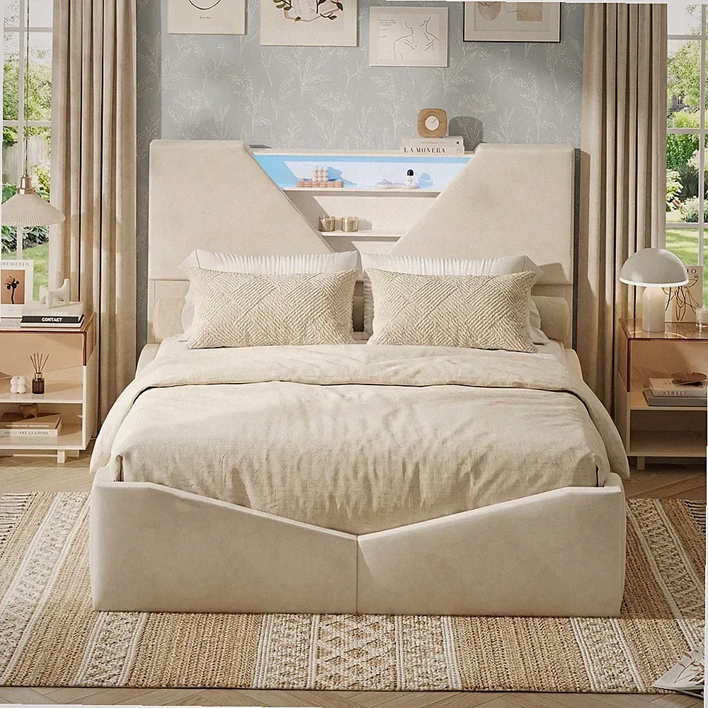Polsterbett 160x200cm Doppelbett Stauraumbett Bettrahmen mit Lattenrost und LED