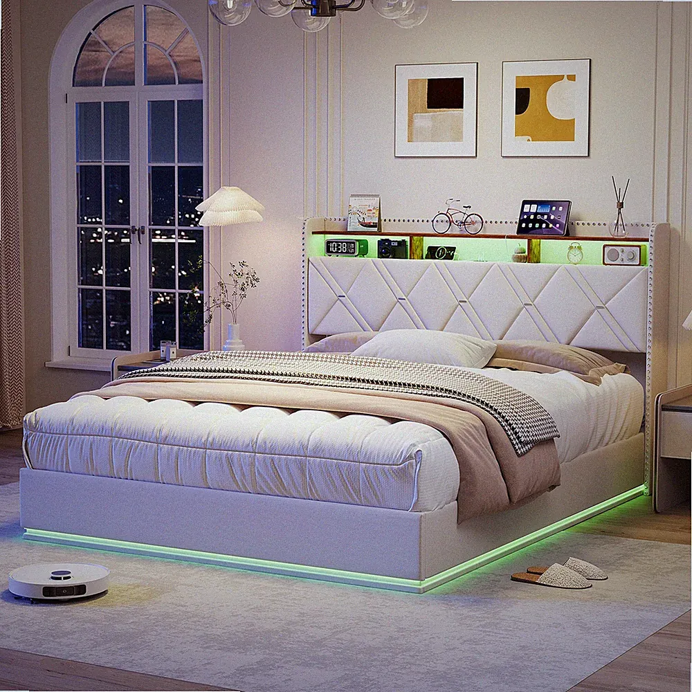 Polsterbett 160x200cm mit LED&USB Stauraum Bettkasten Bettgestell Boxspringbett