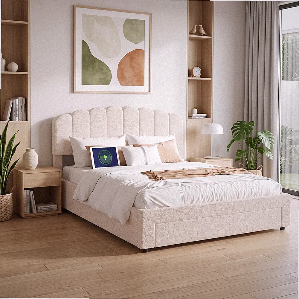 Polsterbett 160x200cm Stauraumbett Doppelbett mit Schublade Lattenrost USB-Port