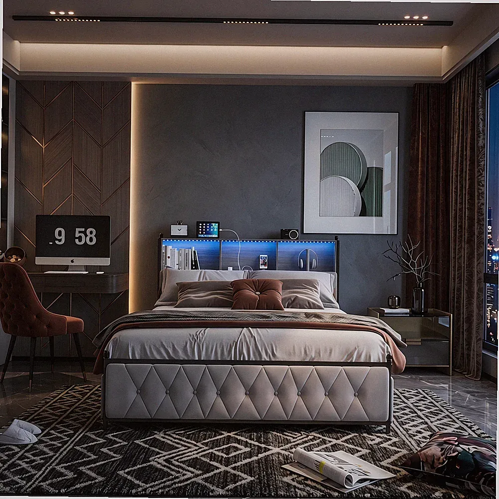 Polsterbett 180 x 200cm mit LED Stauraum Doppelbett mit 4 Schubladen Lattenrost
