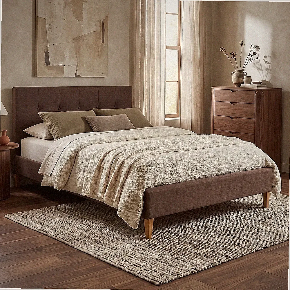 Polsterbett 180x200 Braun Doppelbett Stoffbett Lattenrost Kopfteil Homestyle4u