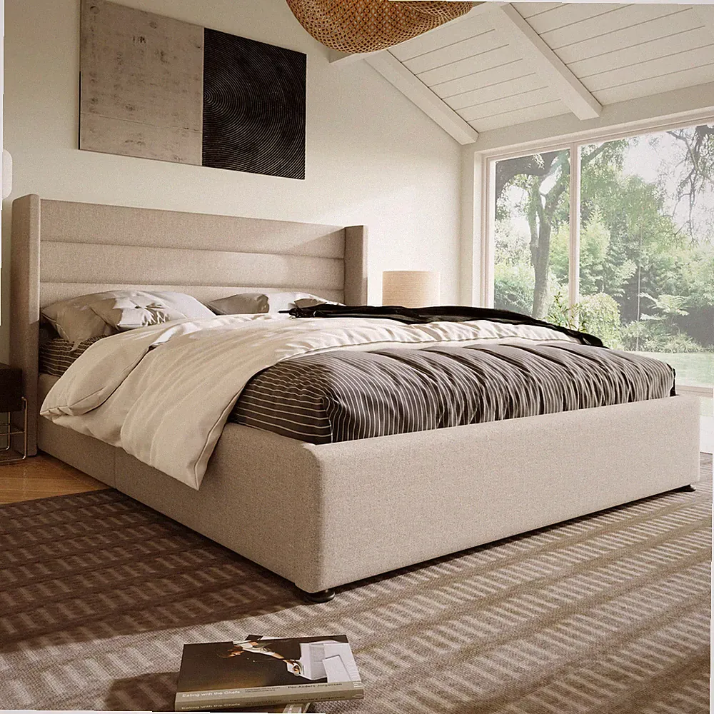 Polsterbett 180x200 cm Doppelbett Hydraulisches Funktionsbett mit Stauraum Beige