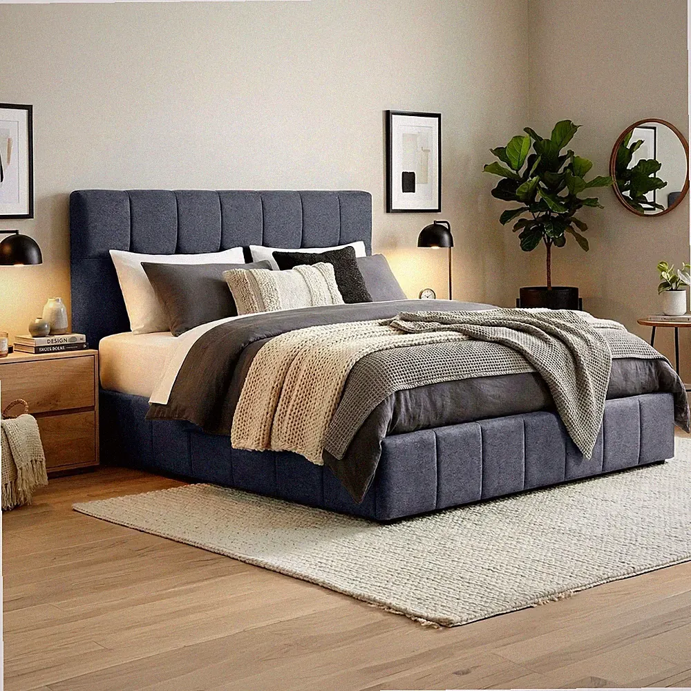Polsterbett 180x200 cm grau mit Stauraum Komfortbett Ehebett Doppelbett NEU
