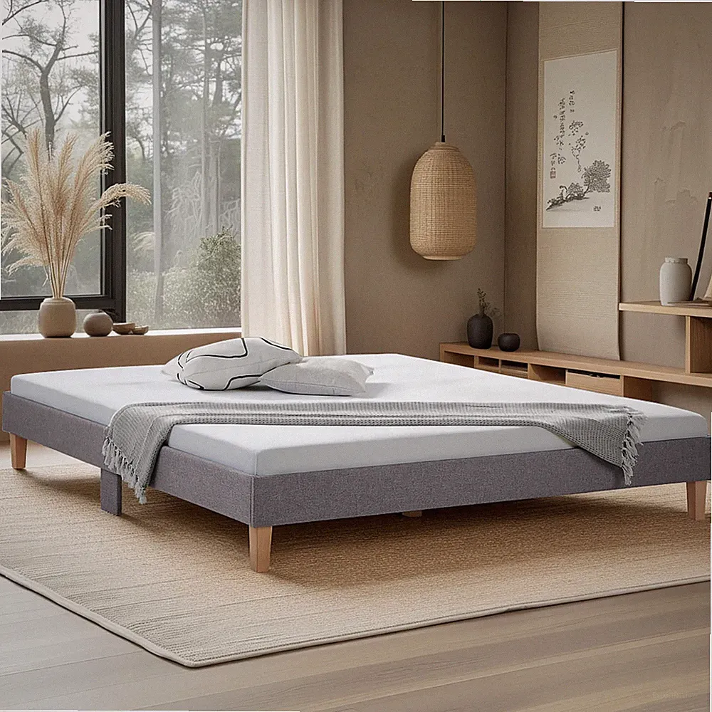 Polsterbett 180x200 Doppelbett Stoff Grau mit Lattenrost Futonbett Homestyle4u