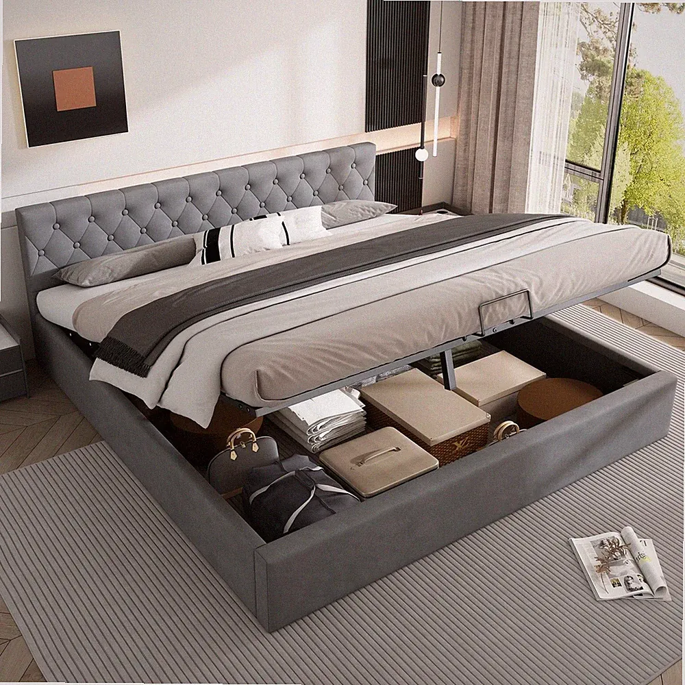 Polsterbett 180x200cm Samt Doppelbett Bettgestell Bett mit Bettkasten Lattenrost