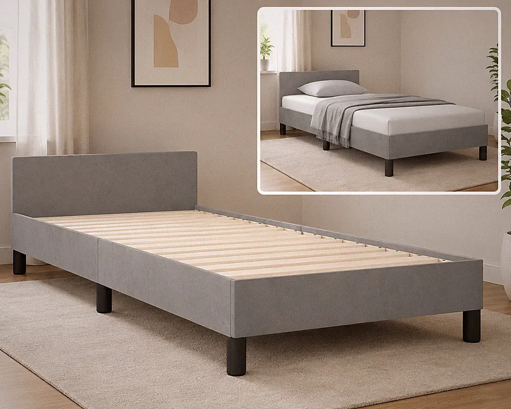 Polsterbett 80x200 cm Samtbett Hellgrau Bettgestell mit Lattenrost Einzelbett