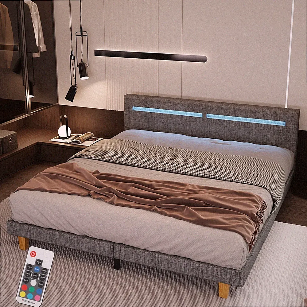 Polsterbett 90/120/140/160/180x200cm Doppelbett Bettgestell LED mit Lattenrost