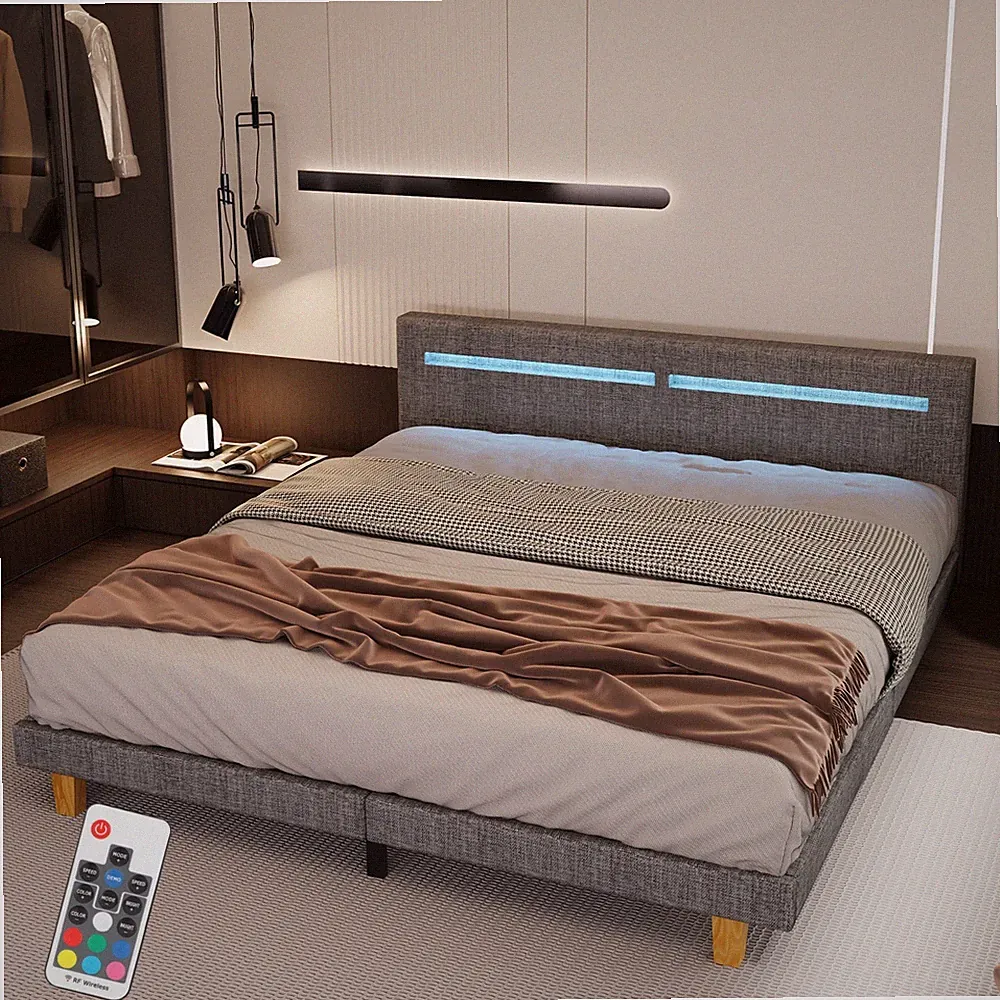 Polsterbett 90/120/140/160/180x200cm Doppelbett Bettgestell LED mit Lattenrost