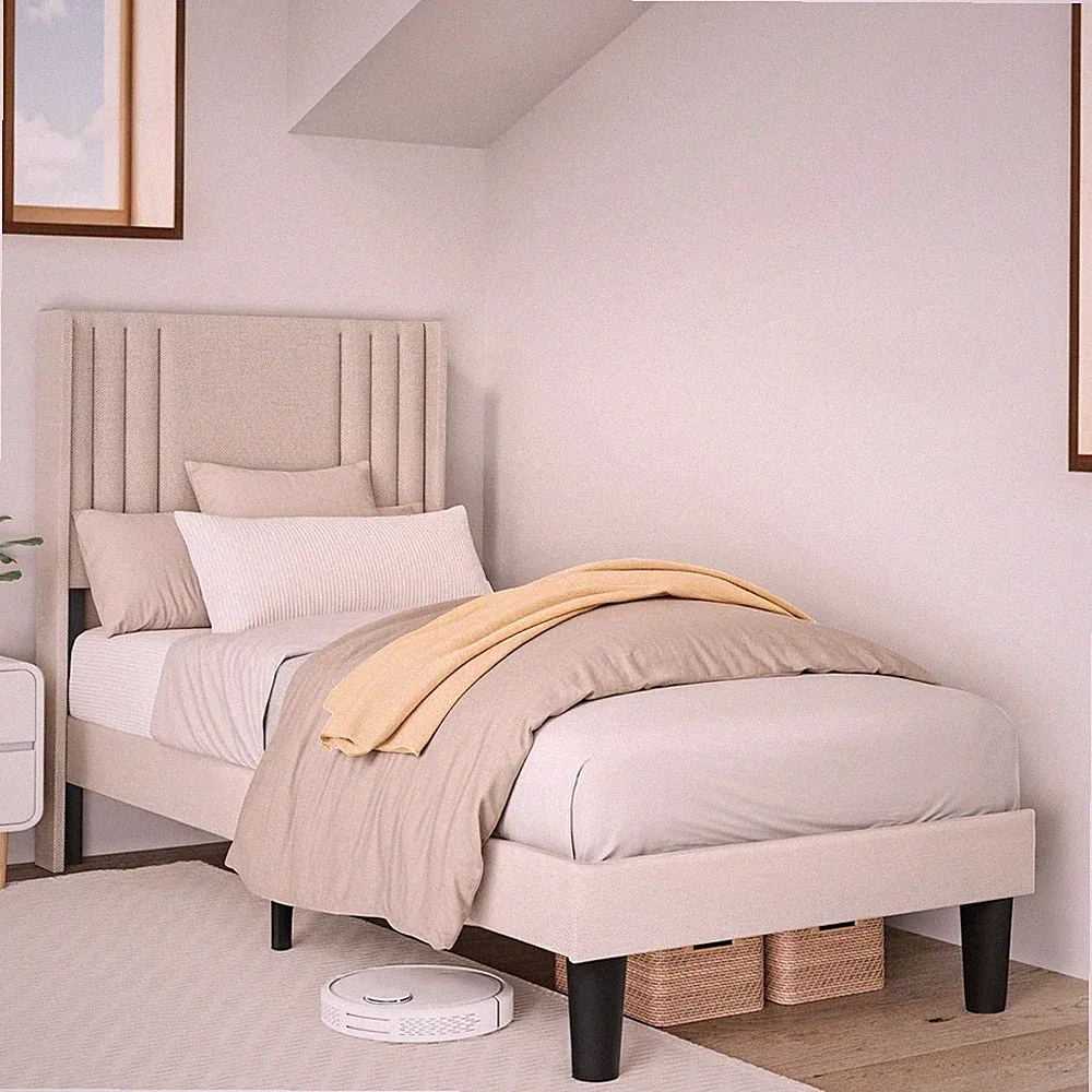 Polsterbett 90 x 200 cm Holz Metall Beige Jugendzimmer Schlafzimmer