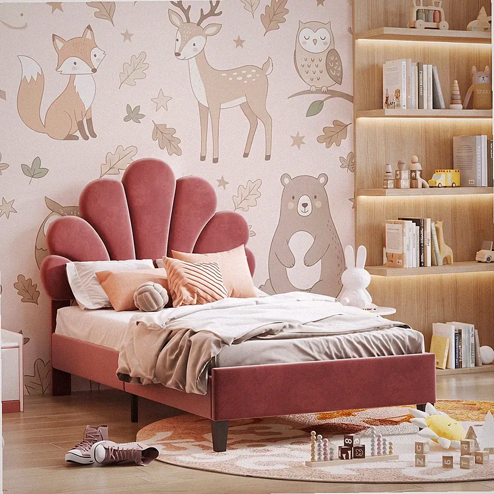 Polsterbett 90x200 cm Kinderbett Einzelbett Bettgestell Bett mit Lattenrost Rot