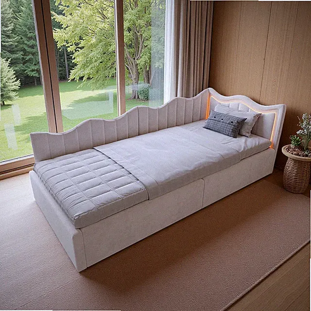 Polsterbett 90x200 cm Kinderbett mit LED USB Lattenrost Stauraum Boxspringbett