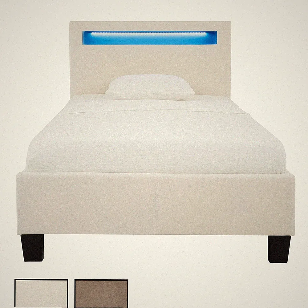 Polsterbett 90x200 cm mit LED Beleuchtung & Lattenrost