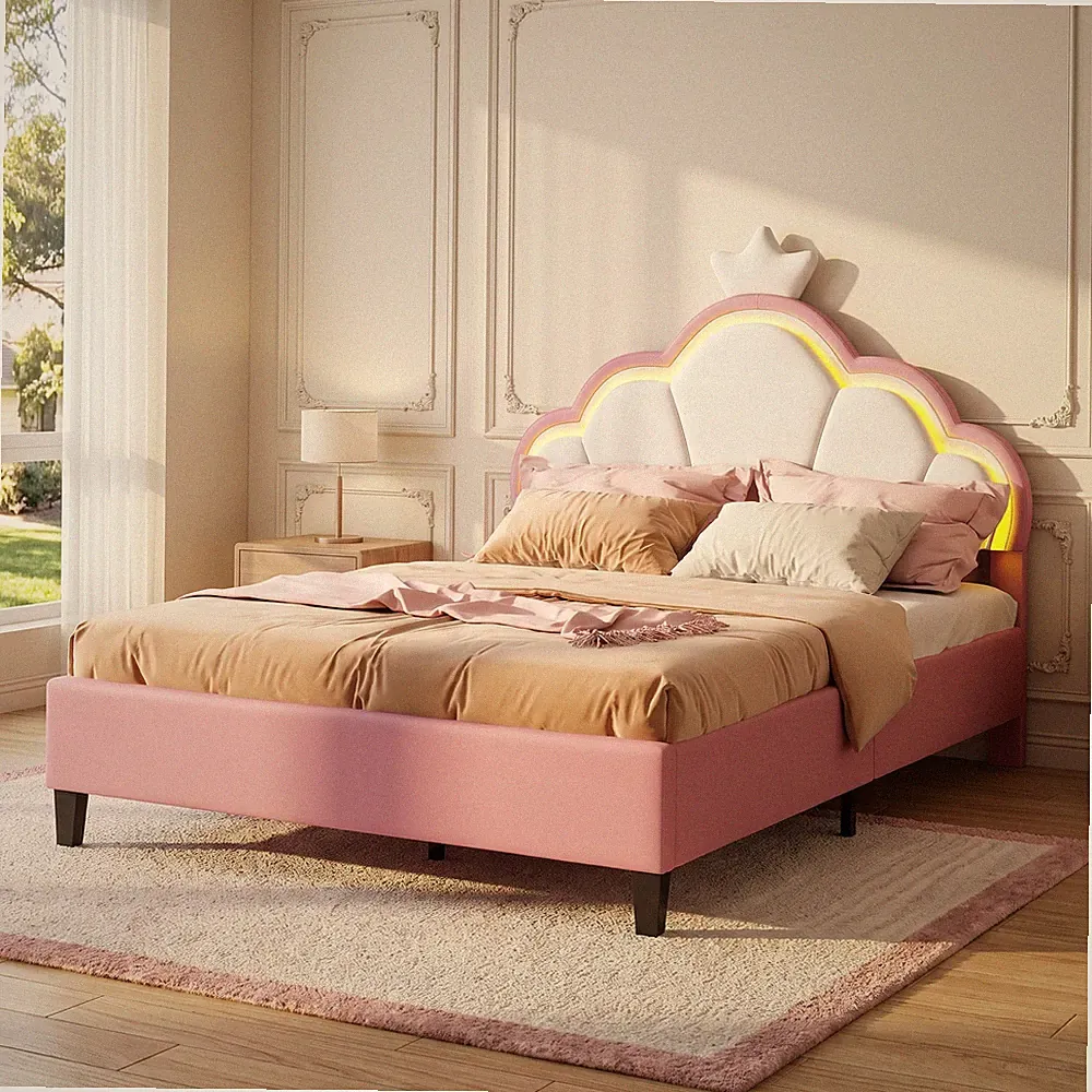 Polsterbett 90x200 cm mit Verstellbarem Kopfteil,bett mit Lattenrost und LED