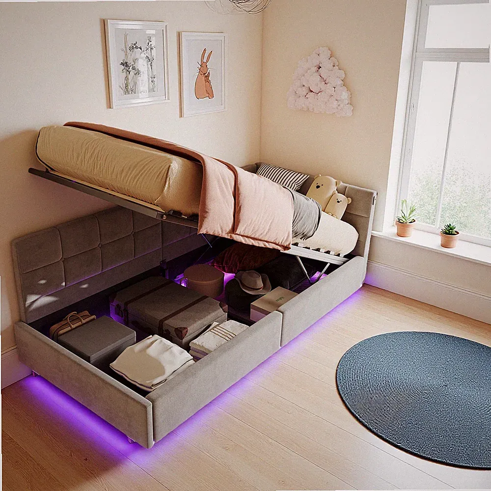 Polsterbett 90x200cm Bett Bettgestell mit LED USB Lattenrost Stauraum Tagesbett