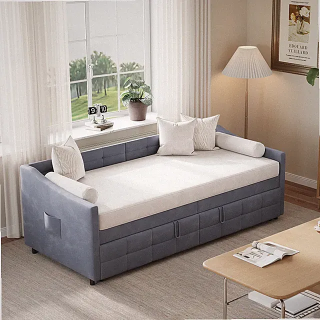 Polsterbett Ausziehbares Schlafsofa 90x200 mit Lattenrost Doppelbett Bettgestell
