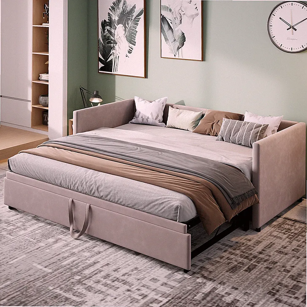 Polsterbett Ausziehbares Schlafsofa 90x200cm Tagesbett mit Lattenrost Doppelbett