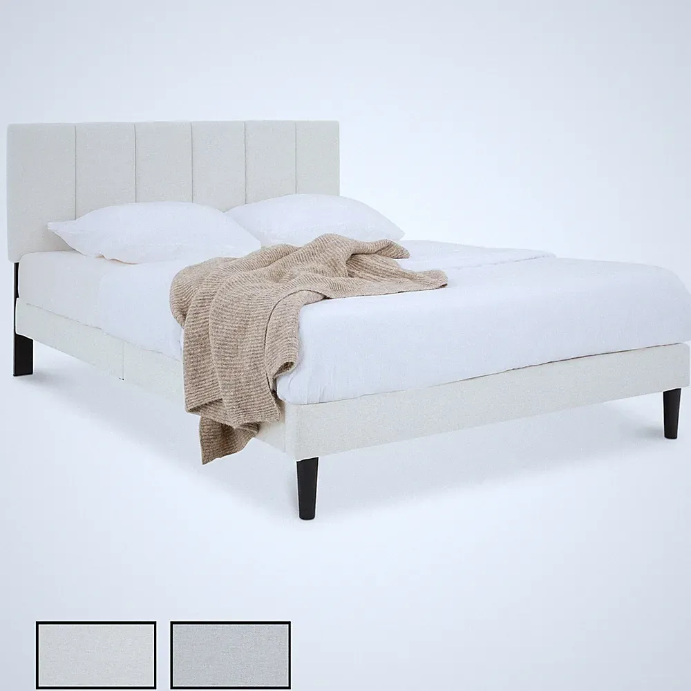 Polsterbett Bett 140x190 / 140x200 cm mit gepolstertem Kopfteil Leinenoptik
