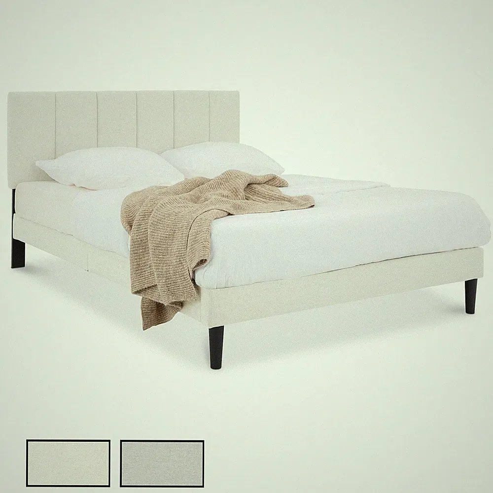 Polsterbett Bett 140x190 / 140x200 cm mit gepolstertem Kopfteil Leinenoptik