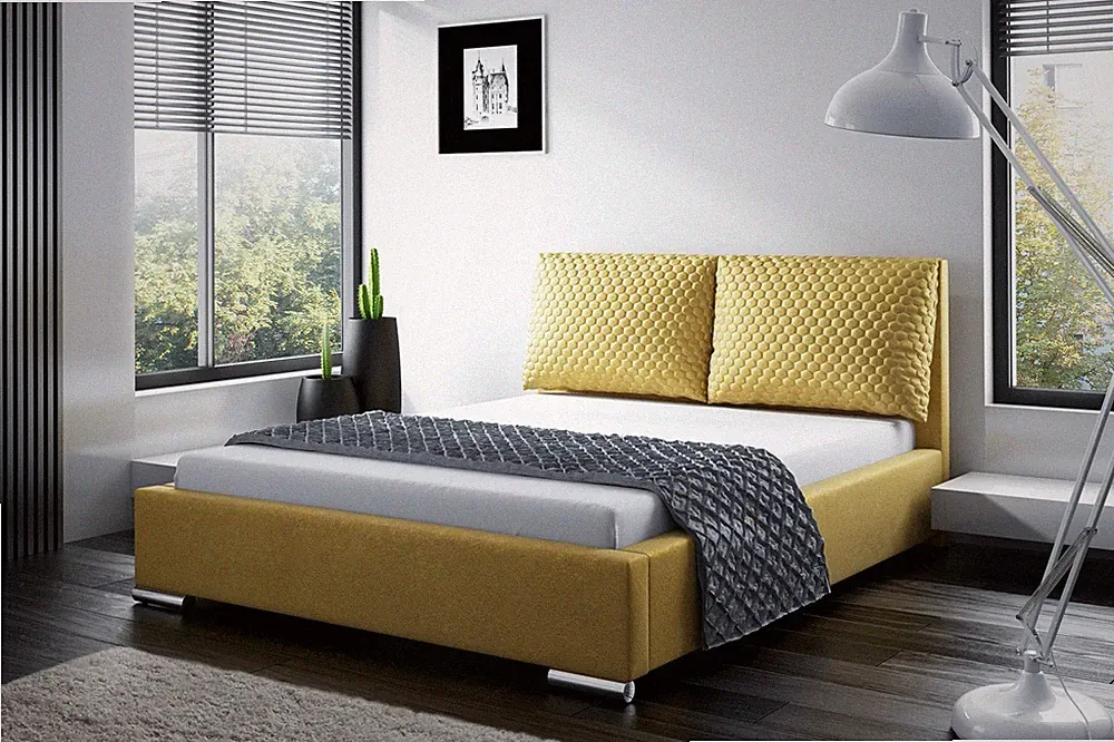 Polsterbett Bett Doppelbett GALENO 160x200 cm in Stoff Gelb