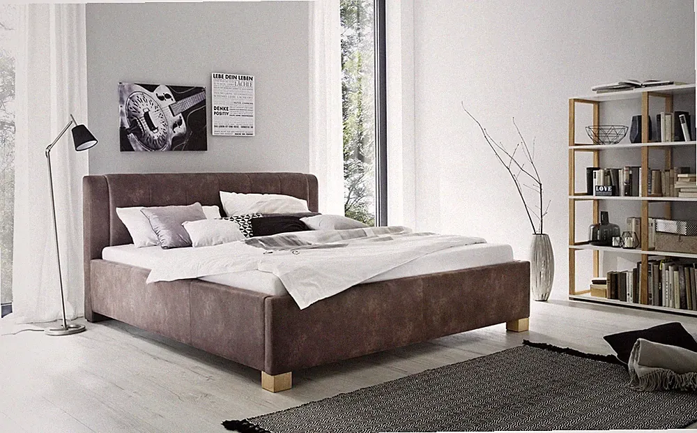Polsterbett Bett Doppelbett - ROM -180x200 cm Stoffbezug Vintage Braun