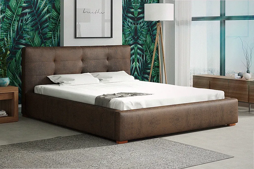 Polsterbett Bett Doppelbett TERAMO Vintage Kunstleder Braun 160x200cm