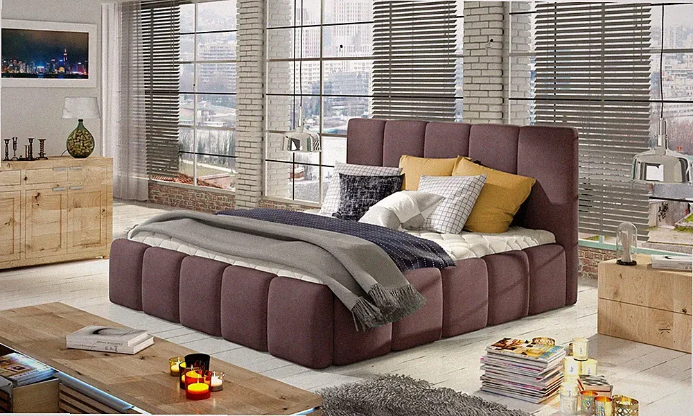 Polsterbett Bett VERONA Komplettset Polyesterstoff Violett 120x200cm