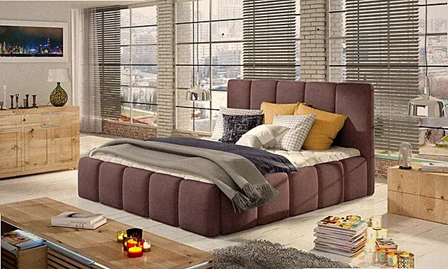 Polsterbett Bett VERONA Komplettset Polyesterstoff Violett 140x200cm