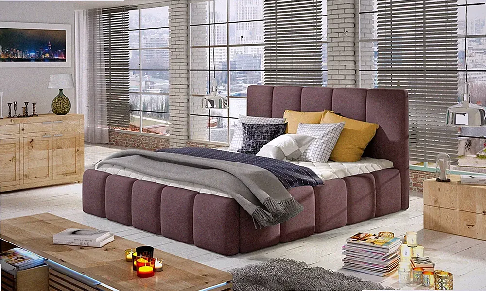 Polsterbett Bett VERONA Komplettset Polyesterstoff Violett 160x200cm