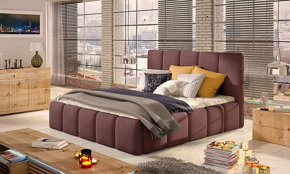 Polsterbett Bett VERONA Komplettset Polyesterstoff Violett 180x200cm