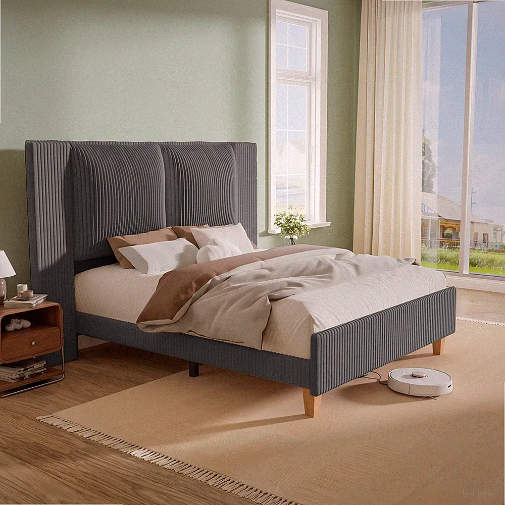 Polsterbett Bettgestell 140x200cm Bett Doppelbett mit Lattenrost Hohes Kopfteil