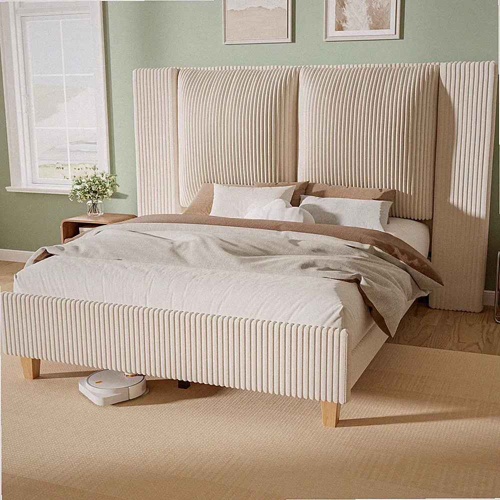 Polsterbett Bettgestell 140x200cm Bett Doppelbett mit Lattenrost Hohes Kopfteil